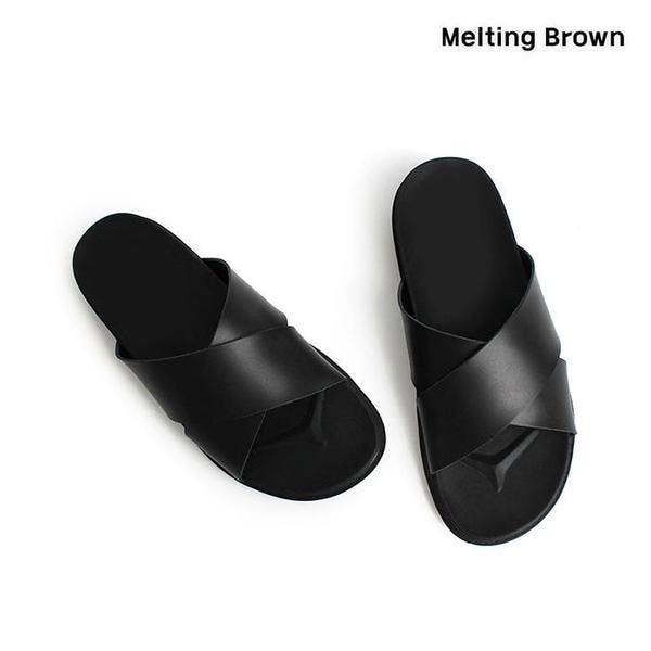 男性カジュアル牛革ストラップスリッパ