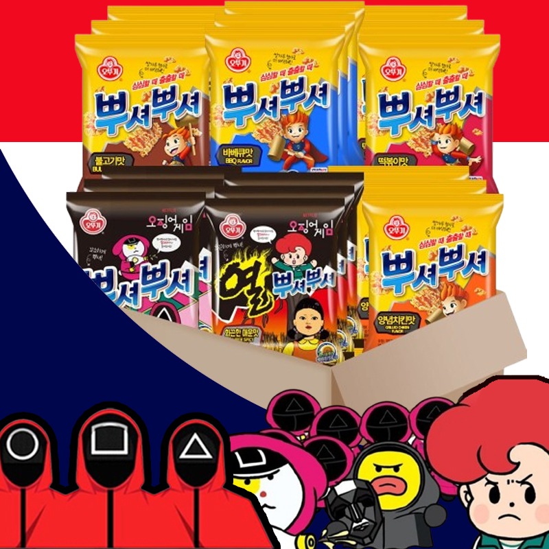 イカゲームプショプショ 6種類1セット[バーベキュー3+プルコギ3+ヤンニョムチキン3+トッポッキ3+バターイカ味3+熱激辛味3]