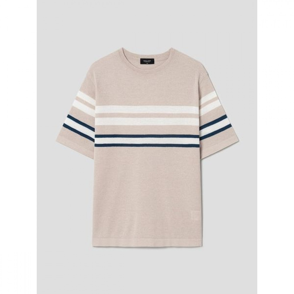 [ギャラクシーライフスタイル] ストライプラウンドネック半袖セーターベージュ（GC4351M05A）