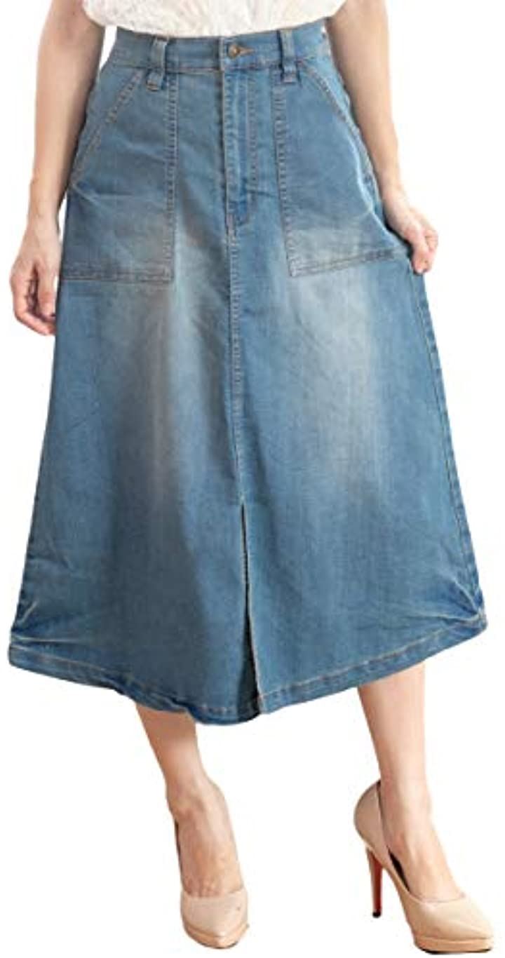 Happy Honu ハッピー ホヌ ストレッチ デニム ベイカー スカート 大きいサイズ レディース(ブルー, 3L)