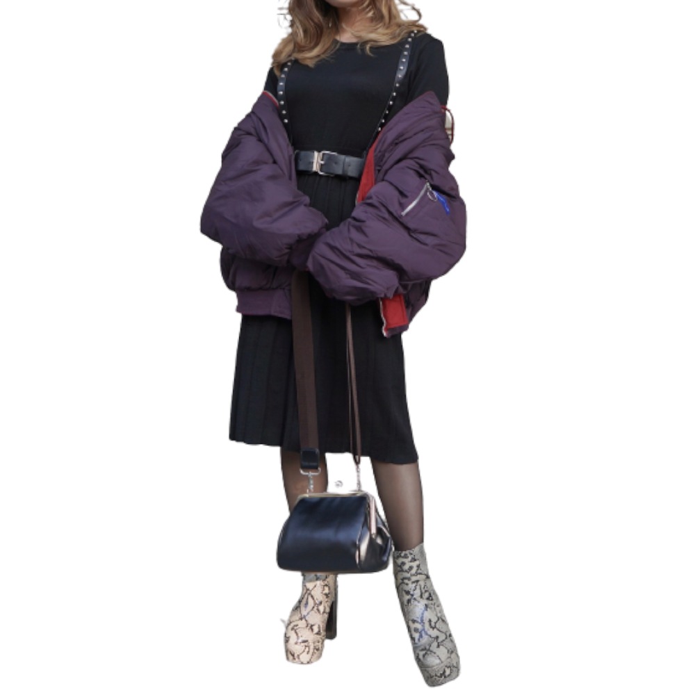 Fit&Flare Knit Pleats Onepiece (black) A.D.G レディース