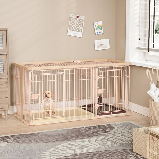 PETNNIKO 犬 ケージ 犬 ゲージ 幅146×奥行68×高さ70CM 小中大型犬用 屋根付き 犬ゲージ ペットケージ 犬サークル ペットサークル 木製 室内 トイレ付き マット トイレトレーニン