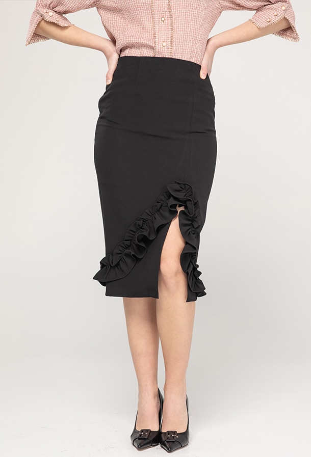 花飾りShirring Skirt-BK-BE-MI