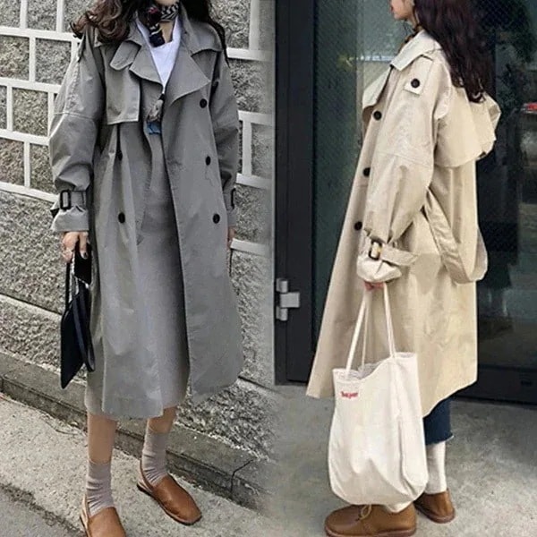 防寒【サイズ有S/M/L/XL】 秋コート オータムコート トレンチコート 手首ベルト ロングコート レディース 秋冬コート秋服 スプリングコート 春コート 大きいサイズ カジュアル アウター グレー