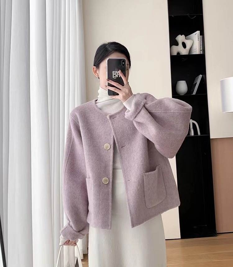 ウールタートルネックリバーシブルウールコートゆったりシングルブレスト婦人コート