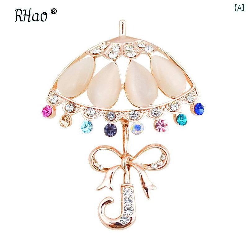 ブローチ おしゃれ 入学式 韓国 キャッツアイ 小さい 傘 カラフル ラインストーンリボン 傘 コサージュ メンズレディース アクセサリー 4,574円