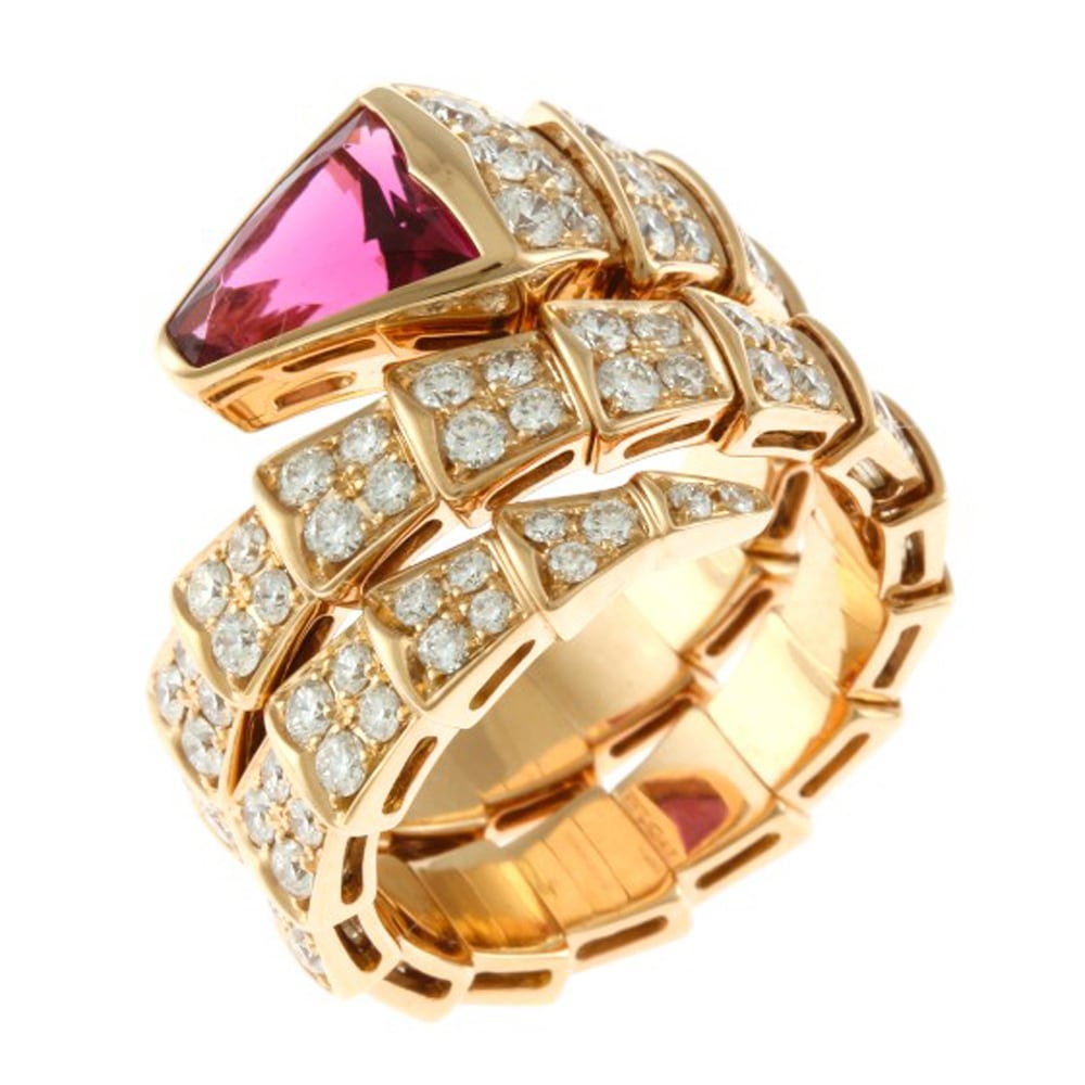 ブルガリ セルペンティバイパー リング 指輪 13号 18金 K18ピンクゴールド ピンクトルマリン BVLGARI 中古 美品