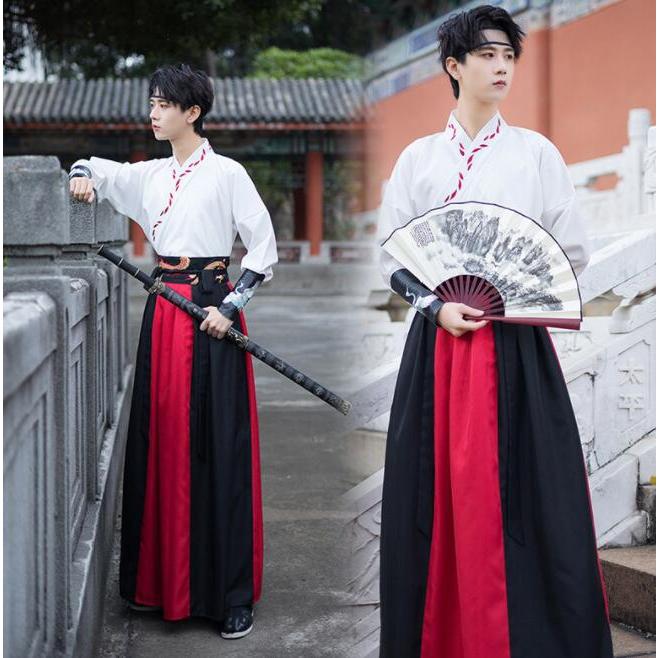 漢服 中華コスプレ衣装 5点セット メンズ おしゃれ 中華服 チャイナ服 華流 ハロウィン コスプレ衣装 振袖羽織付き セット服 グラデーション 配色 龍 花 エスニ30%までに制限