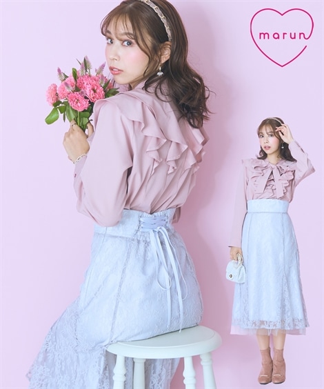 ロングスカート 大きいサイズ バック編み上げレースマーメイドスカート marun