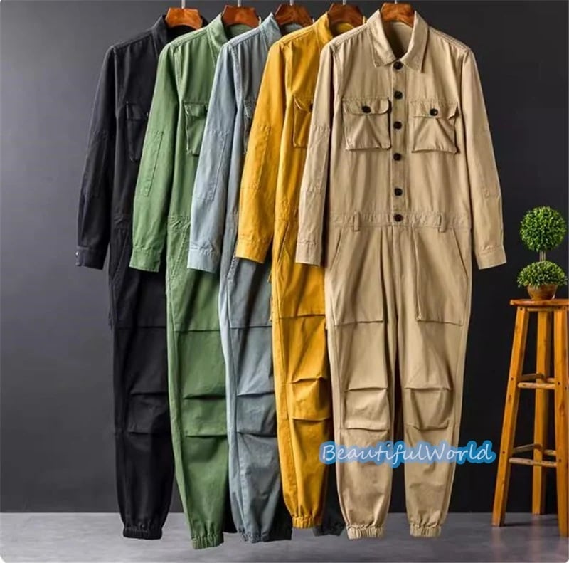 ツナギ メンズ カバーオール ジャンプスーツ オールインワン サロペット オーバーオール バイカー ツーリング 春 夏 秋 冬 ストリートアメカジ 作業服 お洒落24bdk61