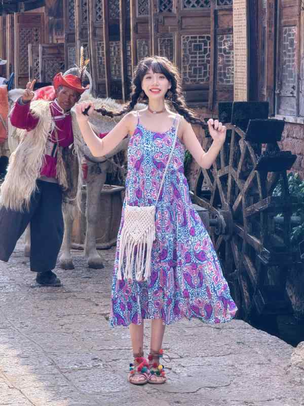 ワンピース レディース 大人 リゾート シーサンパンナ 旅行 衣装 女性 サスペンダー ドレス タイ ビーチ ドレス ホリデー ボヘミアン ロング ドレス