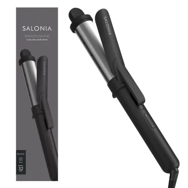 サロニア カールアイロン コテ 32mm カールヘアアイロン スムースシャイン SAL23106BK ブラック SALONIA