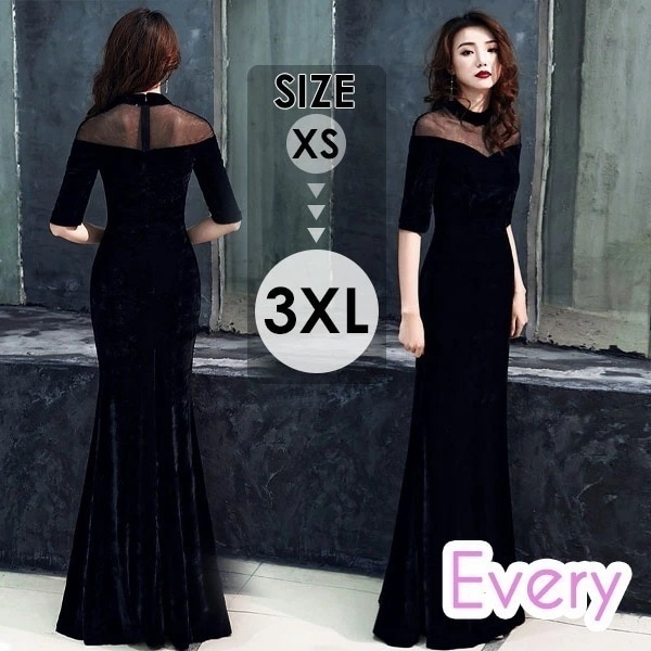 【期間特典】ドレス 大人 ピアノ 発表会 ロング丈 ロングドレス 母親 結婚式 演奏会 ピアノ発表会 パーティードレス ワンピース 二次会 袖あり 透明感 ファスナー ベルベット 大人 フォーマル イ