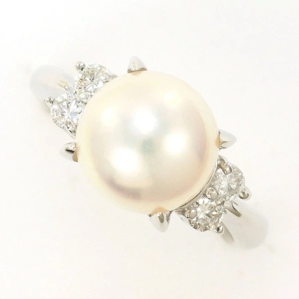 PT850 プラチナ リング 7号 パール(真珠) 約9mm ダイヤ 0.19 ジュエリー 中古