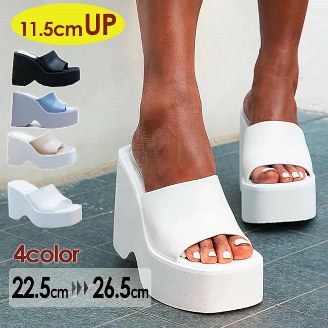 厚底サンダル ヒール11.5 大きいサイズ26.5 PU 無地 サンダル おしゃれ 歩きやすさ 背伸び サンダル ブラック ベージュ ブルー ホワイト ウエッジヒール シューズ 女性 di865c0c 4,522円