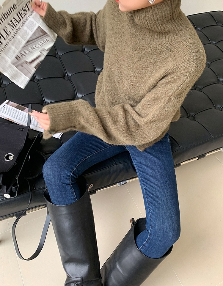 レディース ファッション エレガント カジュアル ハイカラー ソフト ワックス セーター 女性 秋 冬 デザインセンス トップ グリーン ＳＭＬXL トップス 袖あり かわいい 大人可愛い きれいめ