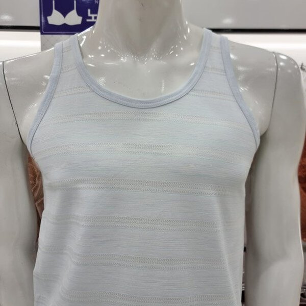 メッシュ綿ポリ先染めストライプ男性基本ランニング_YS