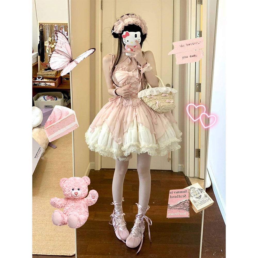 コスプレドレスロリータスカートワンピースピンクテンダーバレエロリータドレス Jskドレス フラワーウェディングロリータふわふわプリンセスドレス88