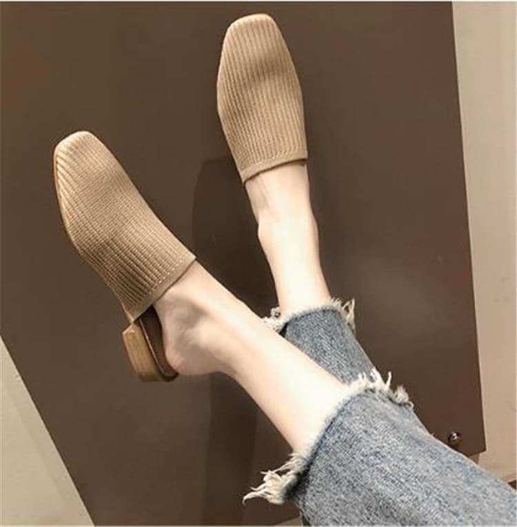 【急速出荷!】最安値挑戦で遂に解禁韓国ファッション 新作 スリッパ レディース ニット ファッション 包頭 百掛け スクエアトゥ フラット 太いヒール サンダルとスリッパ