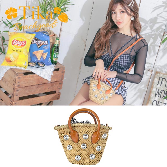 水着小物 ミニかごバッグ レディース小物 ギンガムチェック巾着 橙色 オレンジ おれんじ ビジュー付き 体型カバー かわいい 可愛い 大人 レディース レディース水着 即日発送 2024 高校生 おし