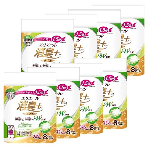 エリエール トイレットペーパー 消臭プラス 1.5倍巻き 37.5m×64(8ロール×8パック)ロール ダブル パルプ100% ほのかに香る ナチュラルクリアの香り 【ケース販売】