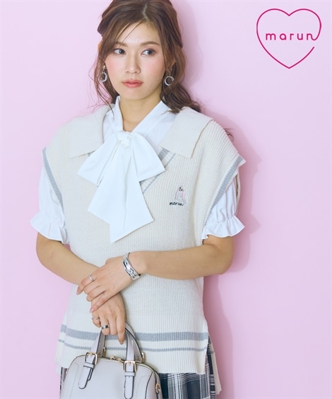 ベスト 大きいサイズ ねこ刺しゅうニットベスト　marun