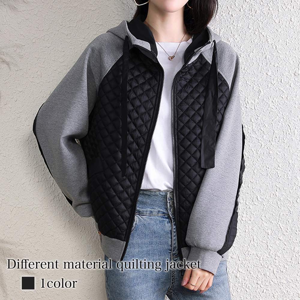 パーカー レディース 異素材キルトジャケット ロング ブランド 軽量 ロゴ 長袖 春 肌着 韓国 厚手 フリース ジャケット 暖かい 秋 かわいい 大きめ グレー スウェット オーバーサイズ 冬 トレ