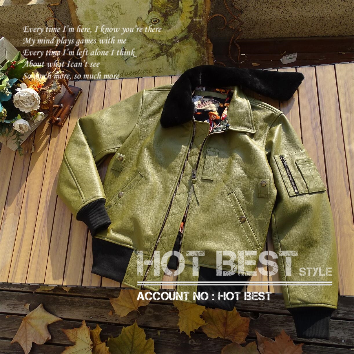 1.1mm カウハイド TYPE B-15 フライトジャケット 中綿 ボマー ボンバー ムートン レザー 襟 羊毛 牛革