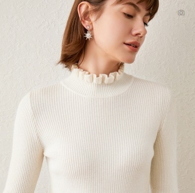 デート モテコーデ トップス ニットソー セーター 袖あり 長袖 タートルネック タイト 細身 フリル リブニット 伸縮性 かわいい 可愛い きれいめ シンプル カジュアル 上品 おしゃれ