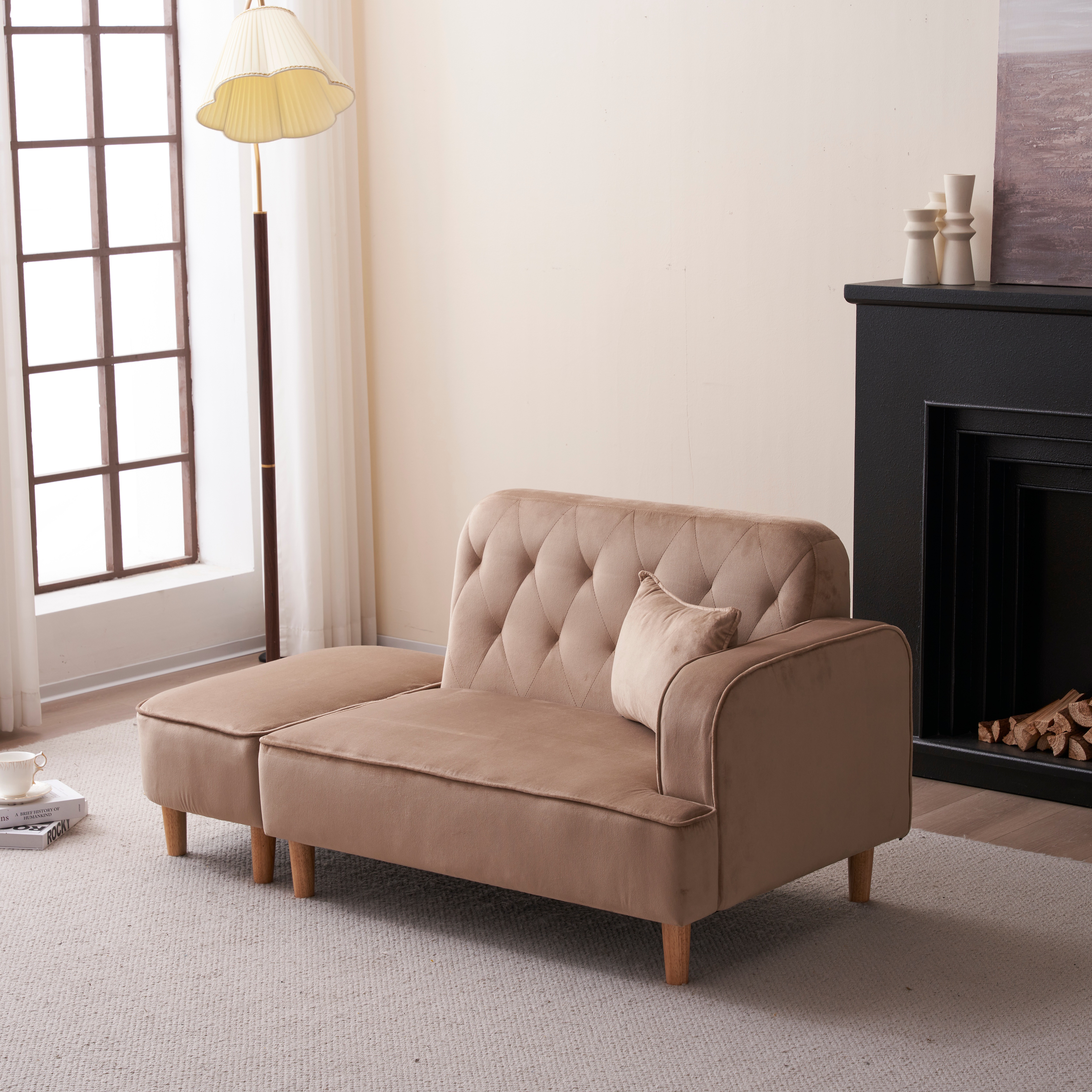 ソファー 2.5人掛け カウチソファ リビングソファ 肘付き オットマン l字 おしゃれ かわいい ベルベット調 東京倉庫から発送