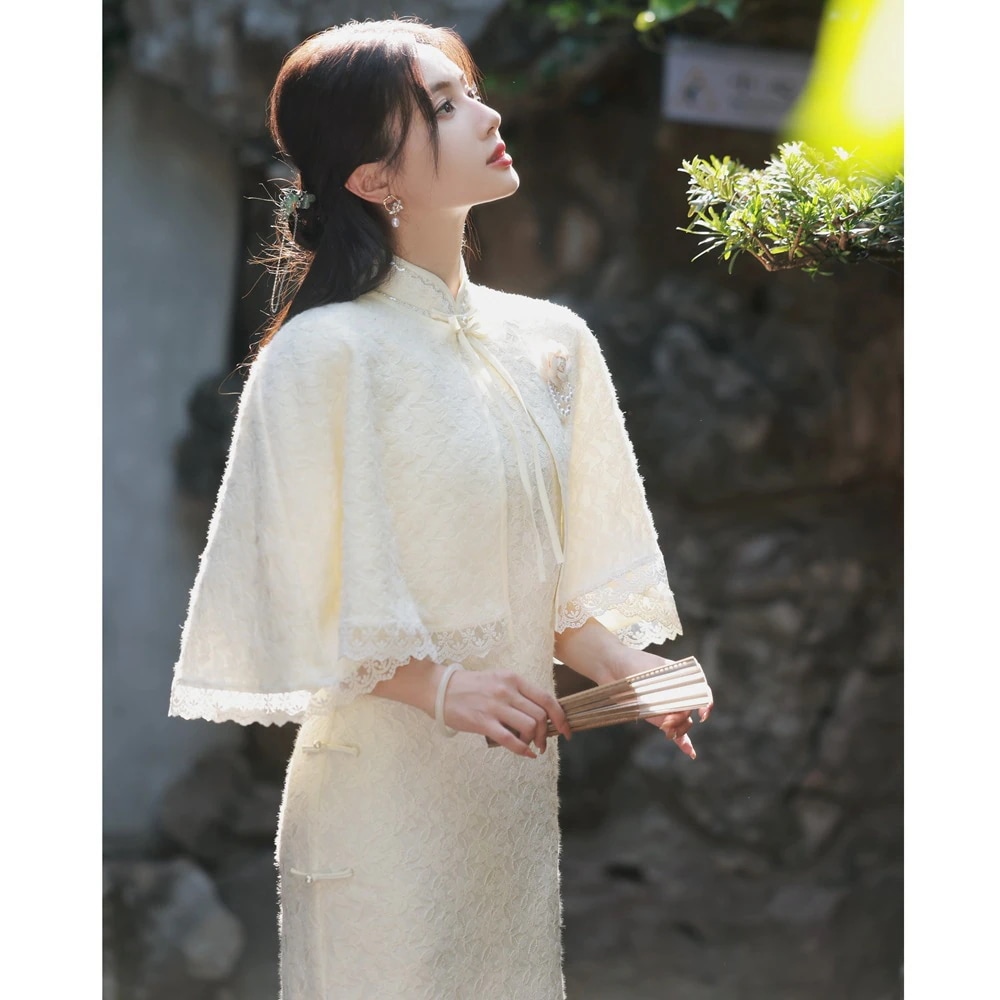 ワンピースドレスドレス秋のレトロと改善された気質のレース・チョンサムスーツ漢服スタイルデイリースリミングチョンサムスカート