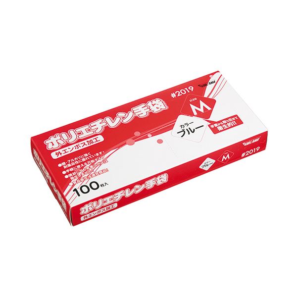 （まとめ） 川西工業ポリエチレン手袋 #2019 外エンボス ブルー M 1セット（1000枚：100枚×10箱） (×3セット)
