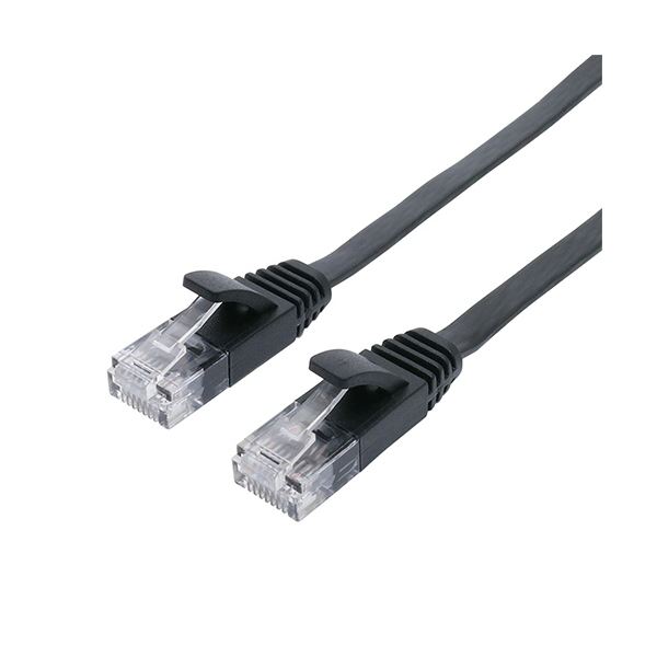 （まとめ） ナカバヤシ ミヨシCAT.6A LANケーブル フラット ブラック 1m C6A-F01BK 1本 (×5セット)