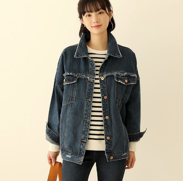 [bbaebbae] フリンジデザイン ビンテージ風 デニムジャケット (送料無料)おしゃれなシルエットのファッションコーデー提案ハイクォリティー/韓国ファッション