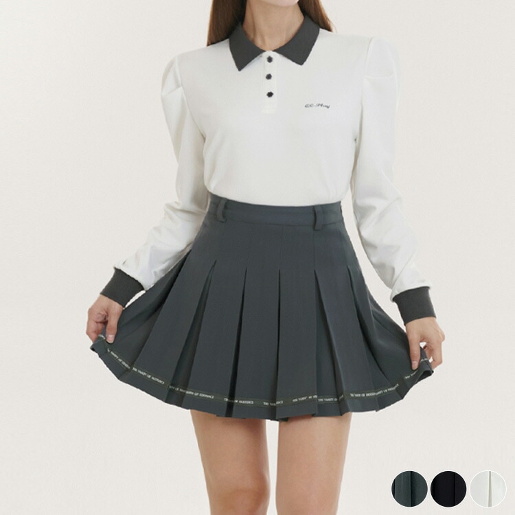 ゴルフウェア スカート レディース 韓国 プリーツ プリーツスカート ライン ロゴ Ａライン 春 秋