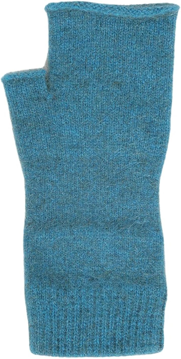 ポッサムメリノ ハンドウォーマー ウール手袋 ウールミトン 指空き手袋 タッチパネル対応 防寒 保温 冷え対策 メリノウール(ティールブルー, ワンサイズ　幅 9cmx長さ 18cm)