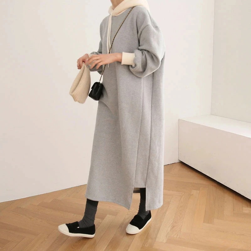 【20点セット】ワンピース 長袖 きれいめ ロングワンピース カジュアル リラックス スウェット 配色 ロング ワンピース マタニティワンピース 帽子付き ひざ下 大きいサイズ ゆったり 体型カバー