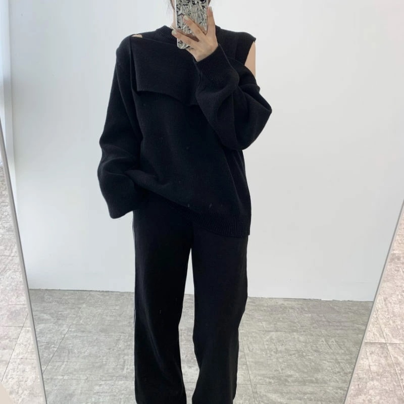 セーター レディース オフショルダー ニット トップス 秋冬 プルオーバー ビッグシルエット 無地 ニットセーター 肩出し セクシー ファッション お出かけ かわいい クルーネック タイト ニットトッ