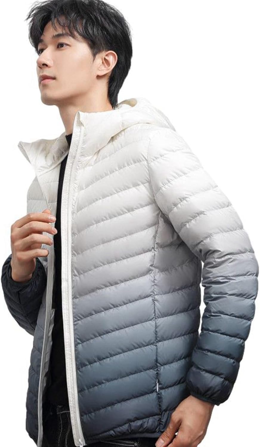 ライトダウン メンズ ダウンジャケット 冬用 アウター グラデーション お洒落 ショート丈 フェザー 防寒着 フード付き 保温ブルゾン ウルトラライト かっこいい カジュアル スポーツ 通勤 通学