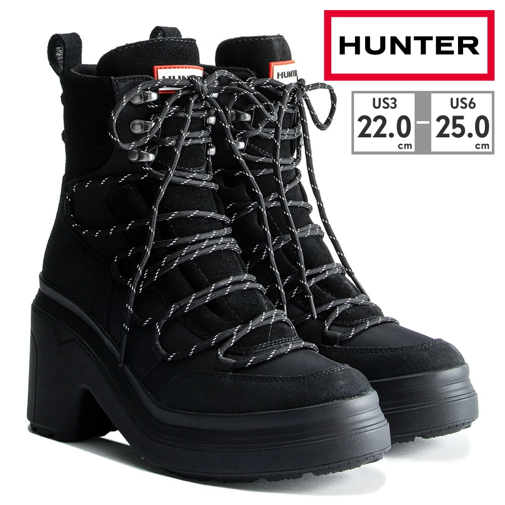 HUNTER ブーツ レディース エクスプローラー ミッド レースアップ レザー ヒールブーツ WFP1108LNY ハンター 2023秋冬 W DISCOVERER MID LACE UP LEAT