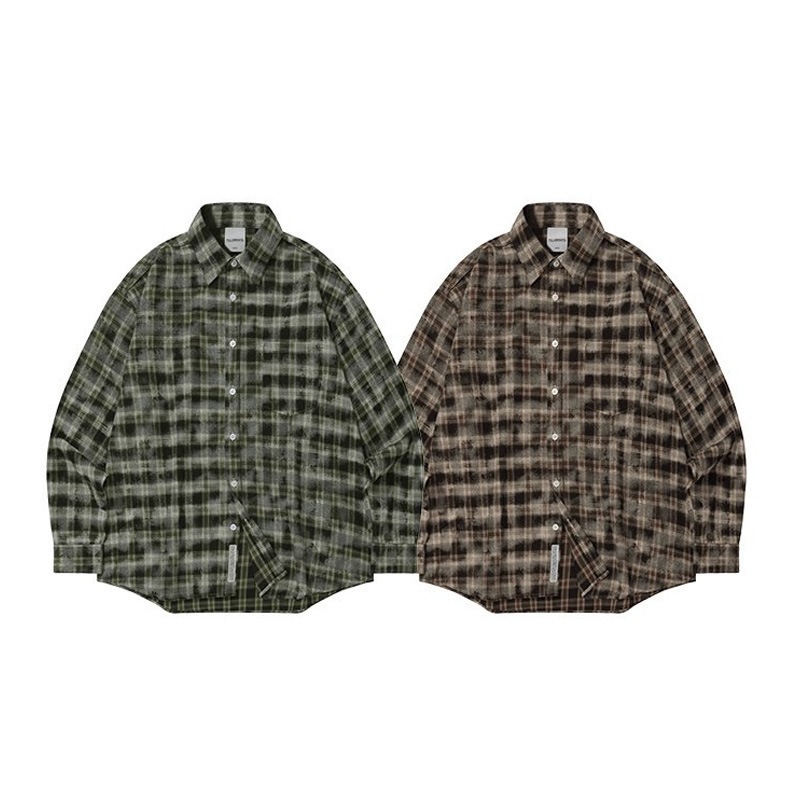 [LE SSERAFIM チェウォン 着用] Overfit Damage Washed Check Shirt 韓国 アイドル 長袖 ギンガム レディース メンズ 大きいサイズ おしゃれ