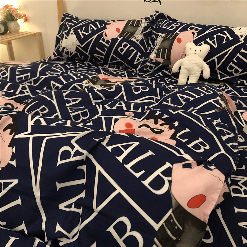 クレヨンしんちゃん漫画4点セット起毛1.8mブルーシーツキルト寝具学生3点セット