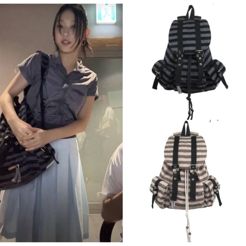 【NewJeans へリン着用】【tense dance】ウールストライプバックパック　ボーダーリュック