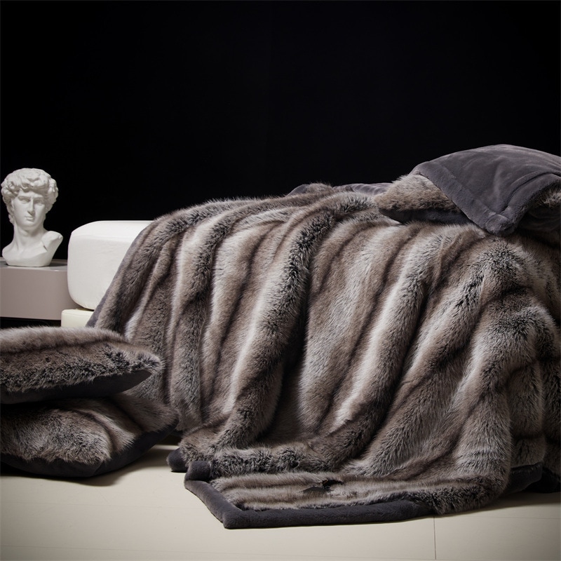 秋冬イミテーションフォックスファーブランケットキルト冬厚手スローブランケット極厚ラッセルベッドブランケットソファベッド