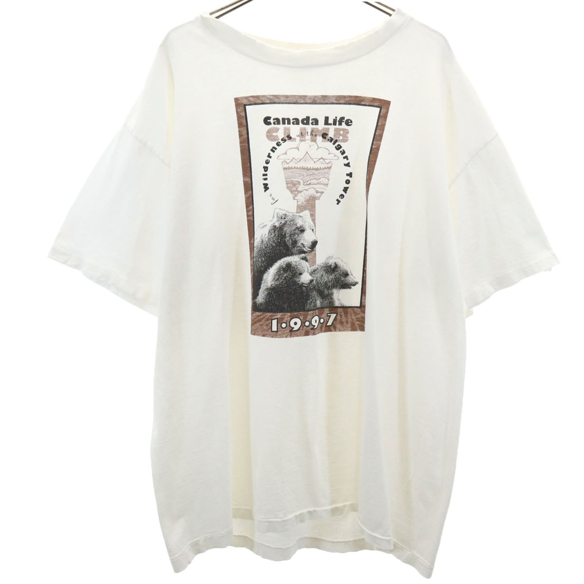 BOW VALLEY 90s カナダ製 オールド CANADA LIFE ベア 半袖 Tシャツ L ホワイト シングルステッチ アニマル くま メンズ 古着