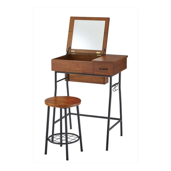 ドレッサー&スツールセット ブラウン デスク:W60×D38×H76 スツール:φ30×H46
