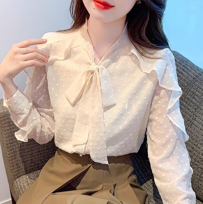 レディース トップス シャツ ブラウス 長袖 フリル袖 Vネック りぼんタイ フェミニン 前開き 透け感 ボタン ヴィンテージ 薄手 かわいい 大人可愛い きれいめ 上品 おしゃれ レトロ ガーリー