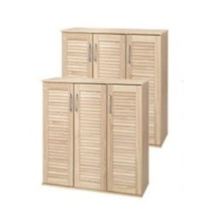 ルーバーシューズラック2点セット ワイドタイプ 幅約89cm ナチュラル 棚板（1台）：（大）6枚（小）6枚 組立式