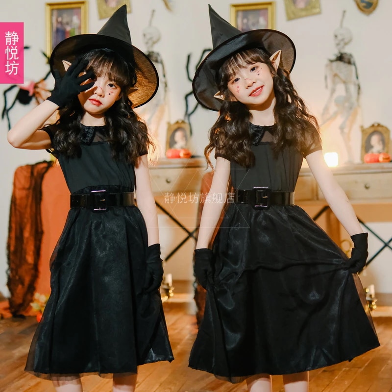 ハロウィン衣装 子供用 魔女衣装 黒 クロスボーダー 魔女ドレス 魔女 吸血鬼 悪魔 女の子 服 4,504円