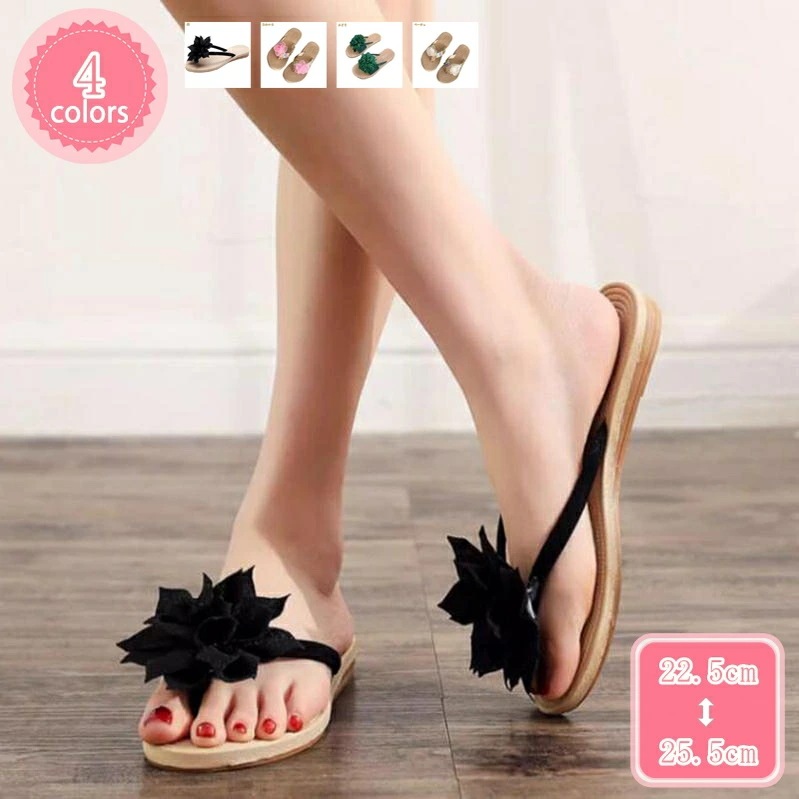 300円OFFクーポン ビーチサンダル 花柄 かわいい レディース ローヒール フラット サンダル ビーサン 美脚 軽量 トングサンダル 痛くない 歩きやすい レジャー用 旅行 サボ スリッパ 大きい